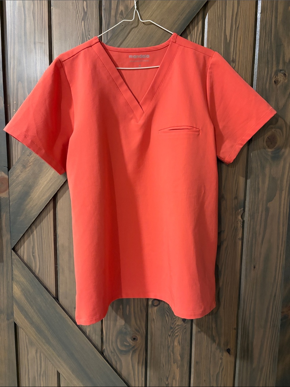Mandala Sun-kissed Coral V-Neck One Pocket Scrub Top